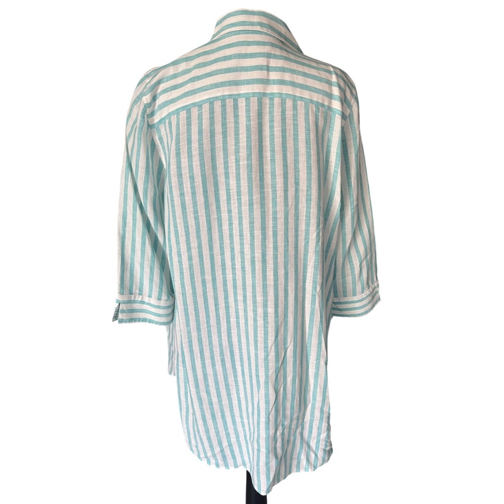 Chico's Teal and White Striped Shirt - Picture 3 of 4